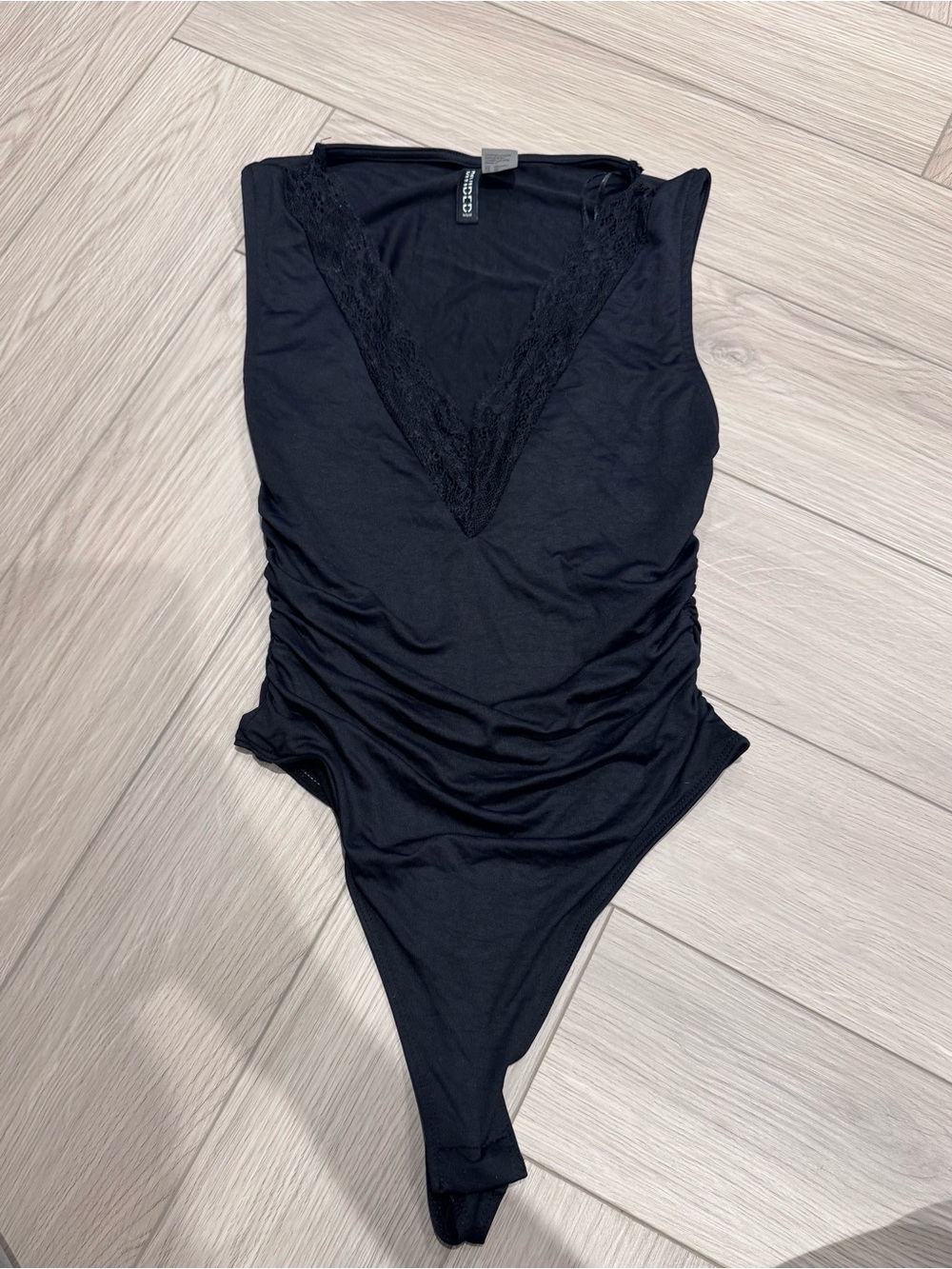 H&M Black Lace-Trim V-Neck Bodysuit